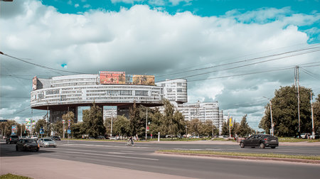 The expressway and the modern city skyline are in Chongqing, China.の素材