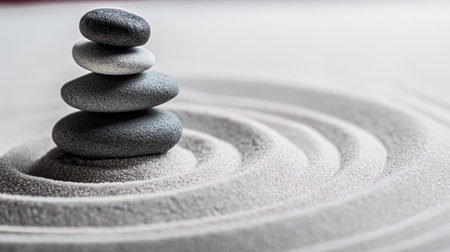 Balancing pebble stones on beige background. Relax, meditation and zen concept.の素材