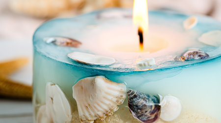 Spa composition. White towel, bath salt, candle, seashells and on a dark pink background.の素材