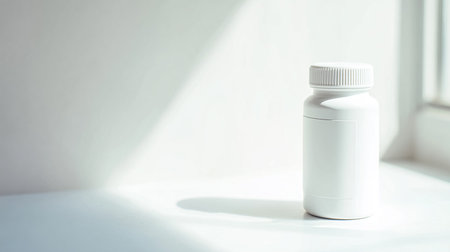 Medical glass bottle mockup. Template, empty label. Empty brown glass bottle for vitamins or supplements - mock-up.の素材
