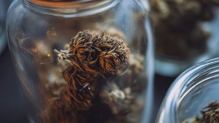 Marijuana Buds in Glass Jar Stackの素材