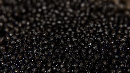 Black Caviar texture background, top view. Sturgeon black caviar close-up. Delicatessen. Backdrop of expensive luxury caviar.の素材