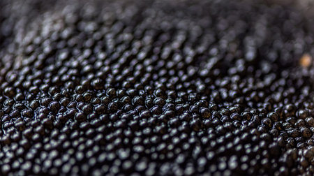 Black Caviar texture background, top view. Sturgeon black caviar close-up. Delicatessen. Backdrop of expensive luxury caviar.の素材