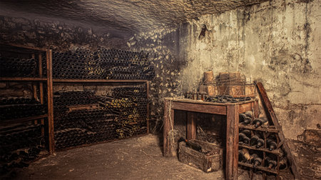 old wine cellar with barrels vintageの素材