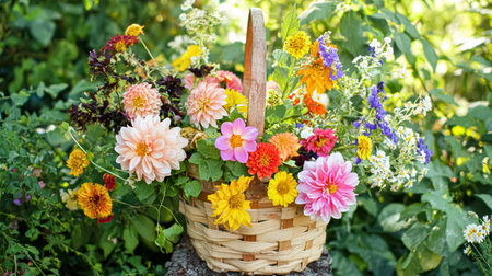 Pastel trend colored flowers in white basket isolated, floristic wedding present background, March 8, Womens, Mothers day postcard concept.の素材