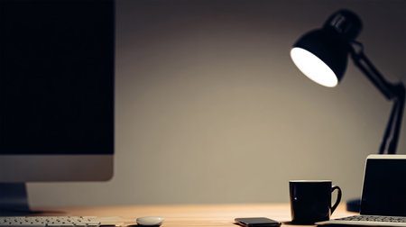 Different modern devices and gadgets on light blue backgroundの素材