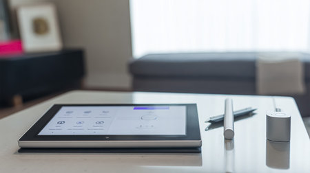 Different modern devices and gadgets on light blue backgroundの素材