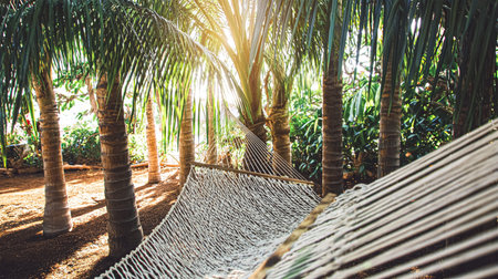 Empty hammock on the lake sideの素材