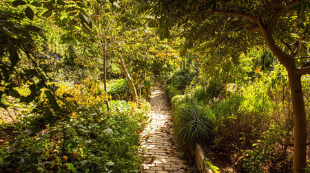 Large flat rocks forming a path over a Japanese pond. Koko-en zen garden near Himeji castle.の素材