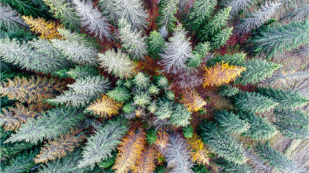 Aerial view of green summer forest with spruceの素材