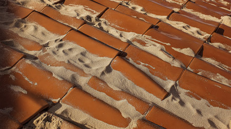 dirt fly after motocross roaring by sand texture on red stone floor.の素材
