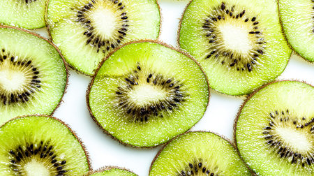 Kiwi fruit Green green kiwi cut texture macro close up.の素材