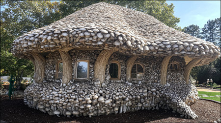 fairytale house made of mushrooms landscape of lonely forest house in mushroom style.の素材