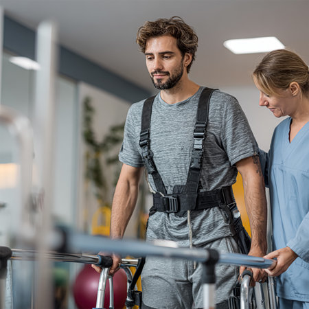 Attending physician communicates with the patient in the rehabilitation centerの素材