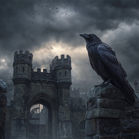 A crow on a snowy beach in the city of Evpatoria (Crimea, Crimean peninsula).の素材