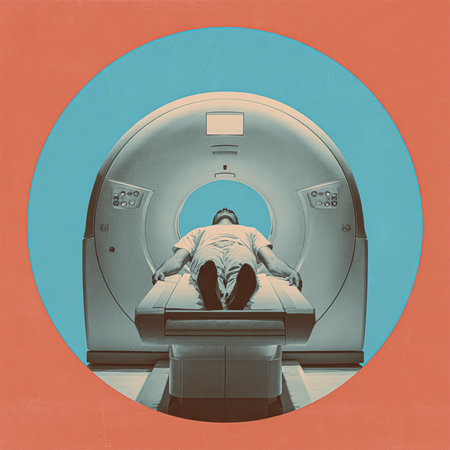 Radiologist consults patient before undergoing diagnostics using magnetic resonance imaging machine in medical center. Patient getting recommendations from doctor before tomography procedure. MRIの素材