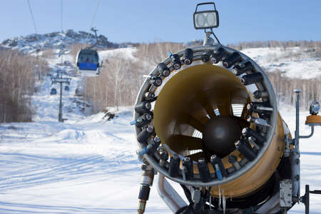 snow cannon for artificial snow at ski resortの写真素材