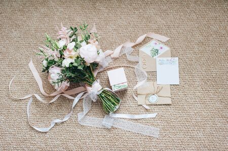 Bridal bouquet with ringsの写真素材