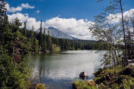 mountain with blue lake