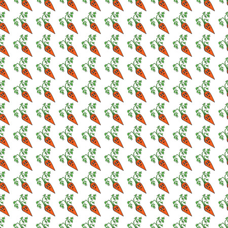 Orange funny cartoon carrot seamless pattern. Vector illustration of vegetable on a white background