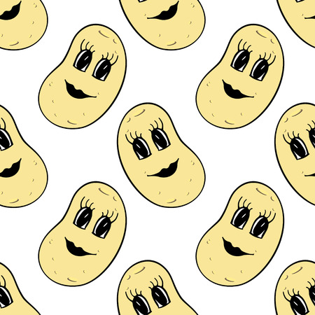 Funny cartoon vegetable potato seamless pattern. Vector illustration of vegetable on a white backgroundのイラスト素材