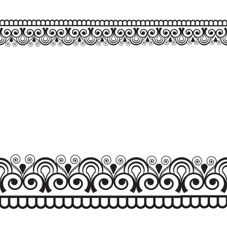 Mehndi Henna line lace seamless element with flowers pattern card for tattoo on white backgroundのイラスト素材