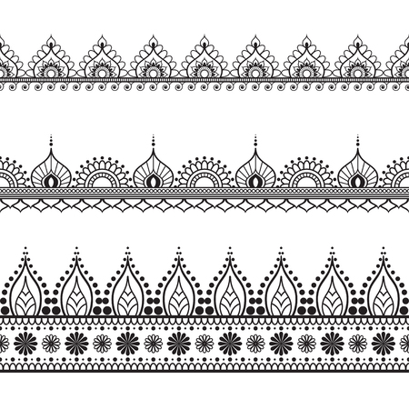 Border line lace mehndi elements in Indian style for card and tattoo isolated on white background.  Vector illustrationのイラスト素材
