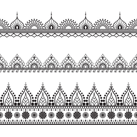Border elements in Indian mehndi  style for card or tattoo. Vector illustration isolated on white background.のイラスト素材
