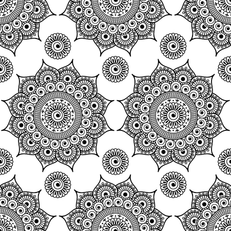 Seamless pattern mandala henna mehndi floral lace elements of buta decoration items on white background. Vector  floral wedding decorative elements isolated.のイラスト素材