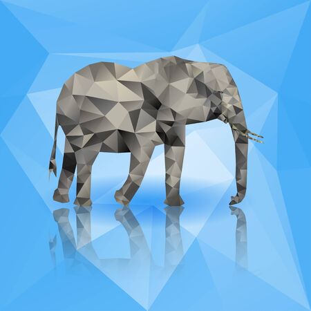 Color polygonal elephant isolated on blue background.のイラスト素材