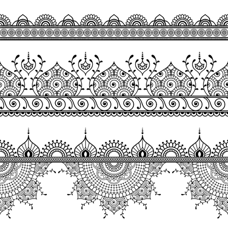 Mehndi Henna three line lace seamless pattern for tattoo  elements in Indian style on white background. Vector illustration isolated on white backgroundのイラスト素材