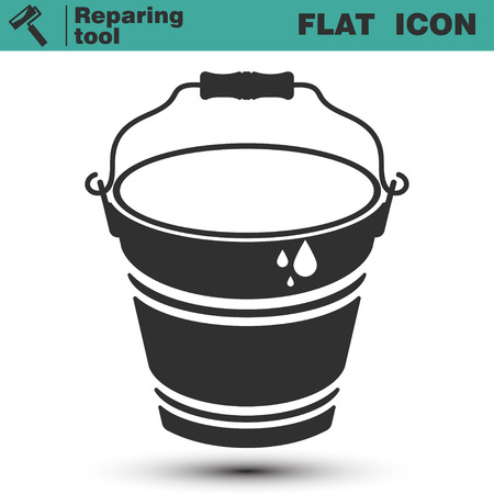 Bucket of water or glue for wallpaper vector flat icon. Construction working tool item. Vector illustration isolated on white backgroundのイラスト素材