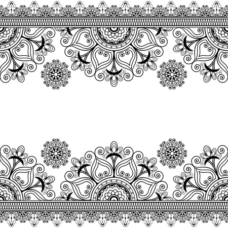 Border lace line element with flowers in Indian mehndi style for cards or tattoo isolated on white background.のイラスト素材