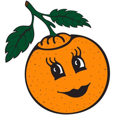 Cartoon Orange. Happy Fruit symbol.Emoji expression. Design element for kids coloring book, t-shirt print, logo, label, sticker. Vector illustration isolated on white backgroundのイラスト素材