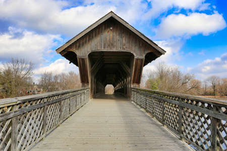 Wooden Covered Bridge in Guelph Ontario, Canada.の写真素材