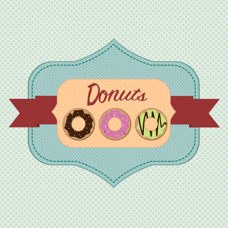 Illustration of label with different of kind donuts.のイラスト素材