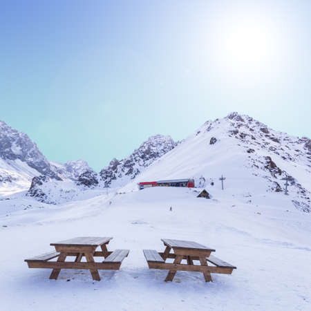 mountain peaks landscape winterの写真素材