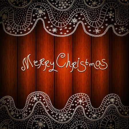 Vintage wood background with hand drawn  Merry Christmas  lettering のイラスト素材