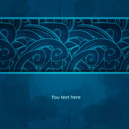 Winter card. Vector template design. Invitation card on grunge background with waves. Template frame design for card in cold winter theme. Abstract blue background. Luxury ornamental pattern template.のイラスト素材