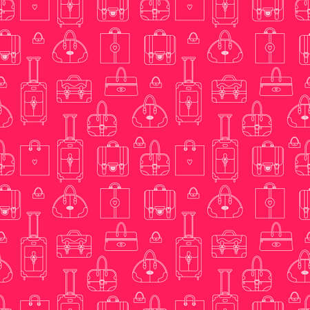 Girly seamless vector background with shopping bags, handbags, plastic bag. Can be used for textile, web design and many other cases.のイラスト素材