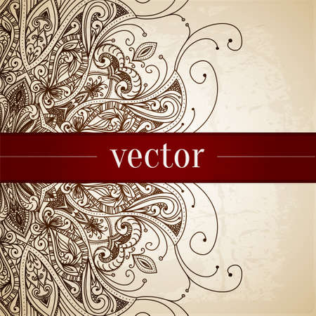 Vintage vector pattern. Hand drawn abstract background. Decorative retro banner. Can be used for banner, invitation, wedding card, scrapbooking and others. Royal vector design element.のイラスト素材