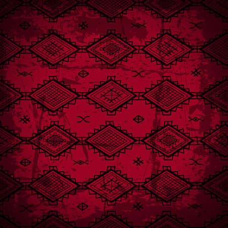 Seamless abstract hand-drawn ethno pattern, tribal background. Red grunge texture. Seamless pattern can be used for wallpaper, web page background, others.Vintage vector tribal texture.のイラスト素材
