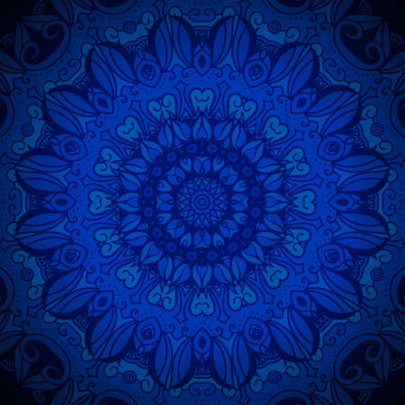 Abstract vector circle floral ornamental border. Lace pattern design. White ornament on blue background. Vector ornamental border frame. Can be used for banner, web design, wedding cards and othersのイラスト素材