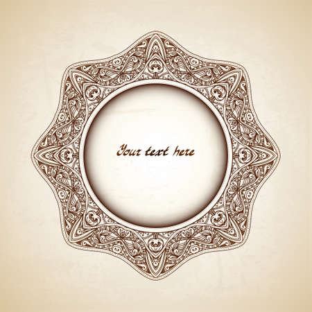 Vintage vector circle floral ornamental border. Lace pattern design. White vintage ornament on blue background. Vector ornamental border frame. Can be used for banner, web design, wedding cards.のイラスト素材