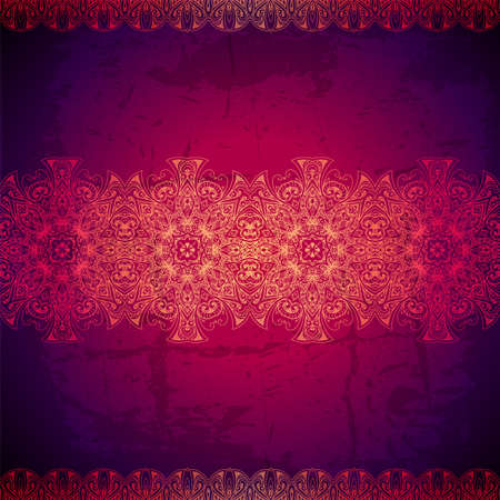 Abstract vector circle floral ornament. Lace pattern design. Vintage ornament on red background. Vector ornamental border frame can be used for banner, wedding invitation, book cover, certificate etc.のイラスト素材