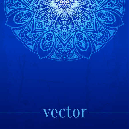 Abstract vector circle floral ornamental border. Lace pattern design. White ornament on blue background. Vector ornamental border frame. Can be used for banner, web design, wedding cards and othersのイラスト素材