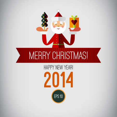 Merry christmas design. Happy new year. 2014. Vintage Christmas. Christmas tree, santa, ribbon isolated on white background. Christmas card design.  Xmas banner. Christmas image. Vector illustration.のイラスト素材