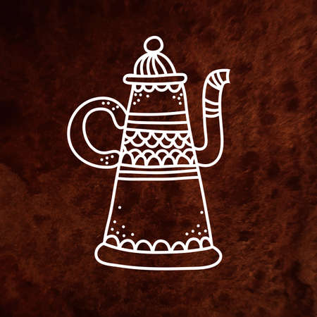 Vector antique teapot. White. Vector design element on textured paper. Can be used for web and printing. Hand drawn design element.のイラスト素材