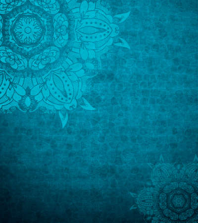 Grunge design template. Blue background. Invitation design. Blue abstract background design layout of elegant old vintage grunge background. Textured wall with ornamental blue lace elements.の写真素材