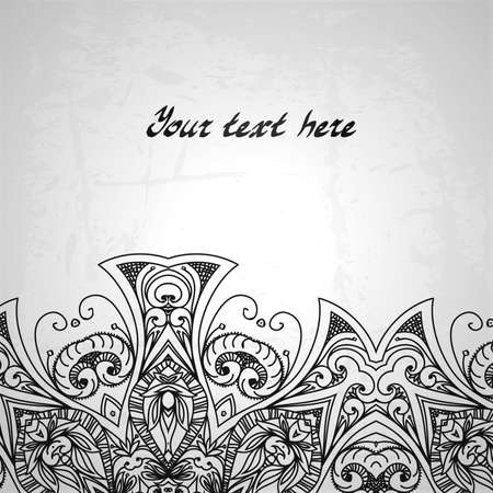 Vintage vector pattern. Hand drawn abstract background. Retro banner. Can be used as book cover, invitation, wedding card. Abstract floral border. Lace pattern. Royal design element. Silver texture.のイラスト素材
